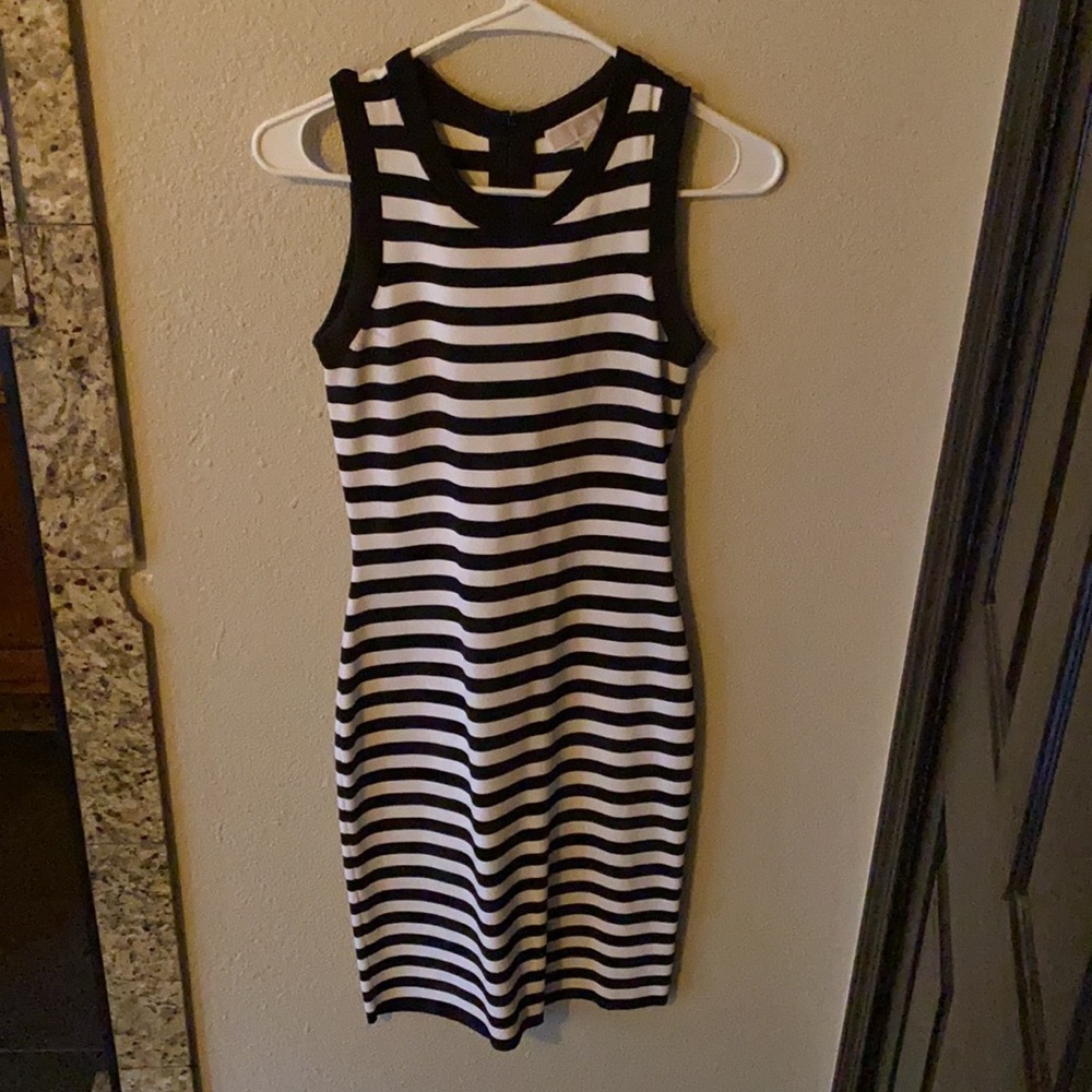 Black an white striped scuba dress